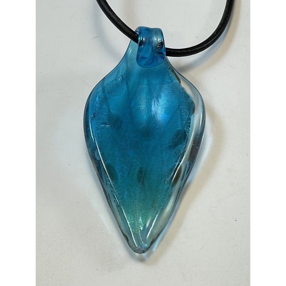Vermeil & Dichroic Glass Pendant Blue  On Robert Lee Morris Black Cord Necklace - Picture 4 of 15